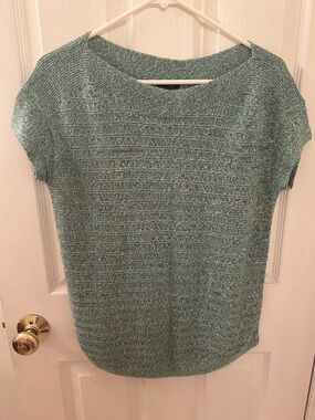 Talbots Seafoam and White Textured Knit Short-Sleeve Top